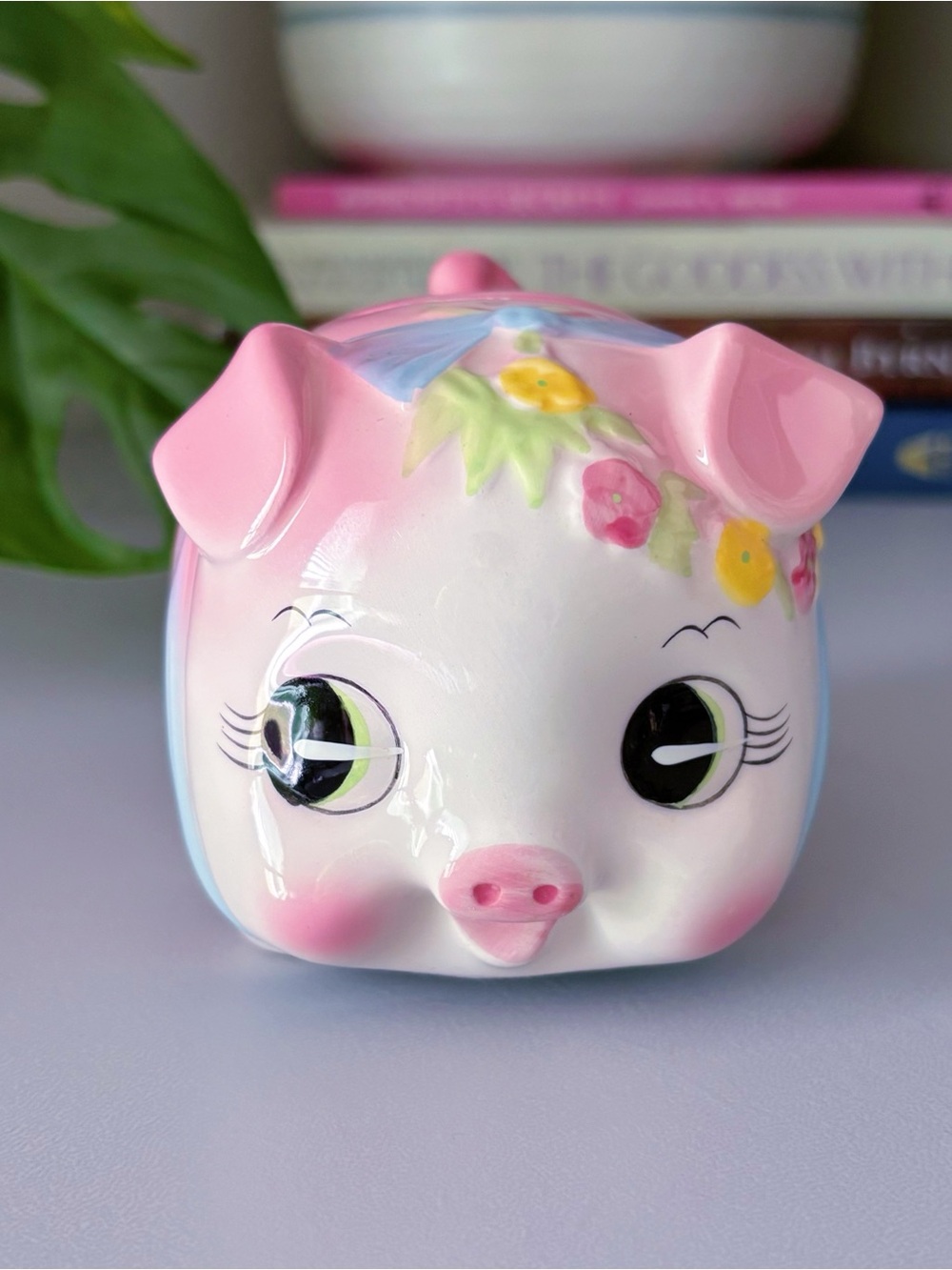 Pastel Pink Ceramic Piggy Bank Floral Bow Coquette Kawaii Cottagecore Decor